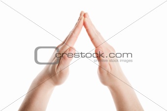Female hands showing house gesture