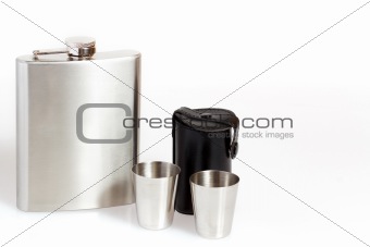 Hip flask and cups 
