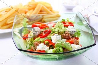 Mixed vegetable salad with tuna and cottage cheese