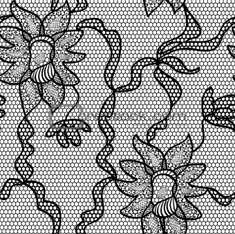Black lace vector fabric seamless pattern
