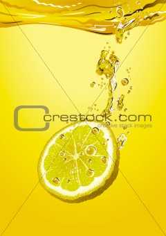 Lemon slice with bubbles
