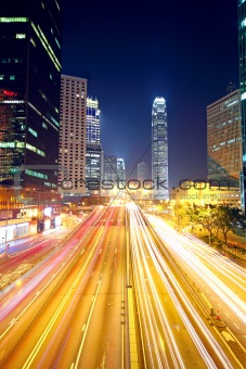 traffic in downtown in hong kong at night