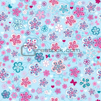 Seamless blue floral pattern