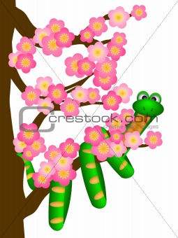 Chinese New Year Snake on Cherry Blossom Tree