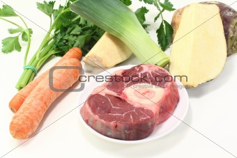 fresh raw leg slice with soup vegetables