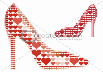 shoe with red heart pattern, vector 