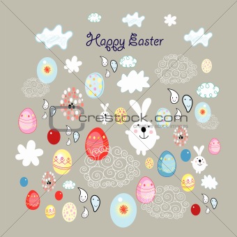 Easter card with eggs and bunnies