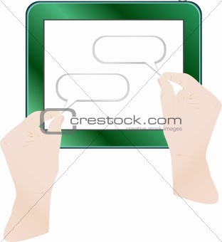 hands are holding and point tablet pc with cloud