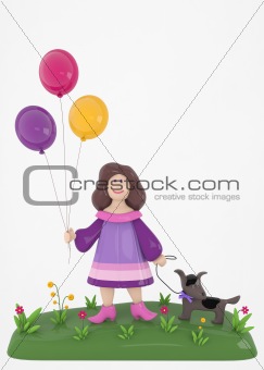 Girl with balloons and dog