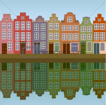 Amsterdam houses on the canal bank seamless
