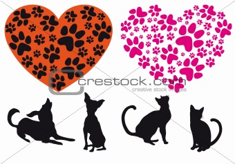 red heart with animal foodprint pattern, vector