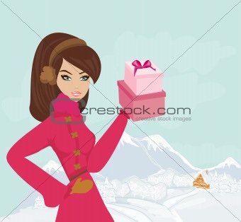 fashion shopping girl with gift box