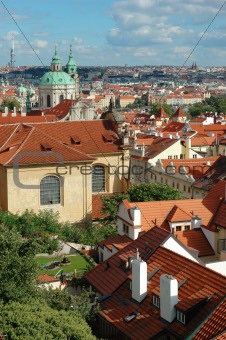 St. Nicholas Church and the red roofs in Prague
