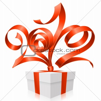 Vector gift box and red ribbon in the shape of 2012