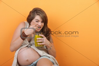 Pregnant Woman Eating Pickles