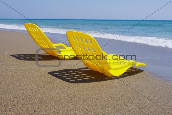 Two yellow beach chair