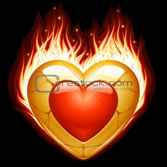 Jewelry in the shape of heart in fire