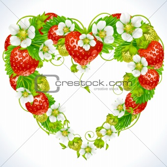 Vector strawberry frame in the shape of heart