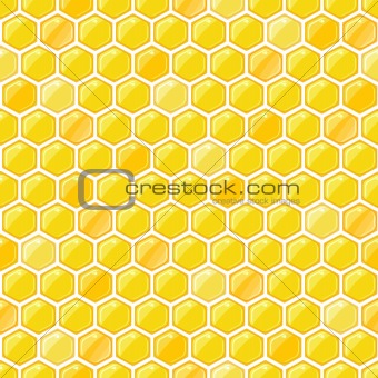 Yellow Seamless Pattern with Honeycombs on White Backdrop. Vector EPS8 Illustration.