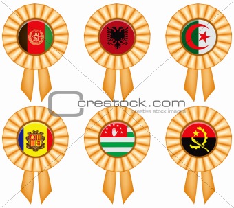 Award ribbons with national flags
