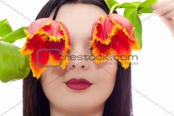 The face of the young girl with tulips instead of eyes