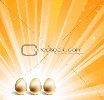 Gold eggs and yellow star background