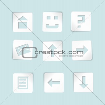 Set of paper icons on blue background