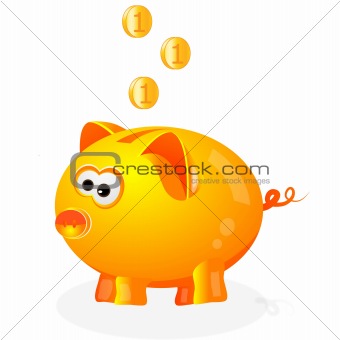 Piggy bank with coins background
