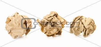 Set of  Brown Crumpled Paper Balls / isolated on white