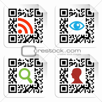 Social icons set with QR code sign label