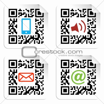 Social media icons set with QR code sign label.