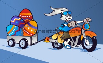 Crazy Easter Bunny cartoon in motorbike