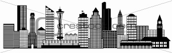 Seattle City Skyline Panorama Clip Art