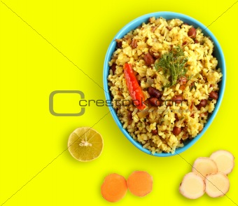 Spicy south indian breakfast chitranna or poha 