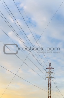 electricity post in blue sky