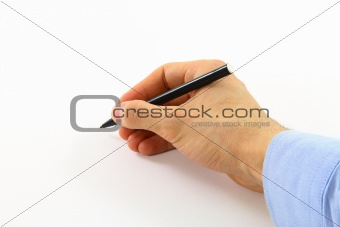 Closeup of a Man Holding Black Pen