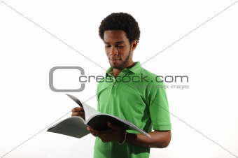 Young african man reading a magazine