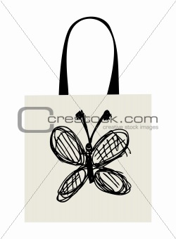 Shopping bag design, funny butterfly sketch