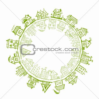 Happy village, frame with houses for your design