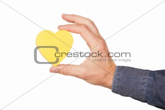 The shape of the heart in hand. On a white background.