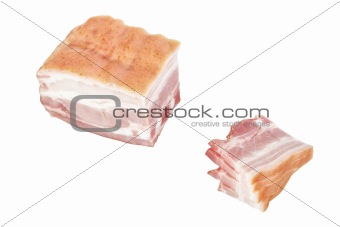 Cut ham slices. On a white background.