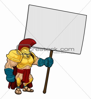 Tough Spartan or Trojan holding sign board