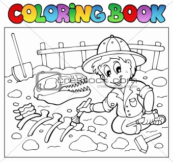 Coloring book dinosaur excavator