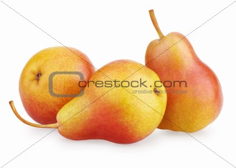 Three red-yellow pear fruits