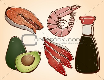 Sushi ingredients set