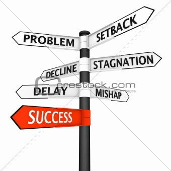 Crossroads sign with direction to success
