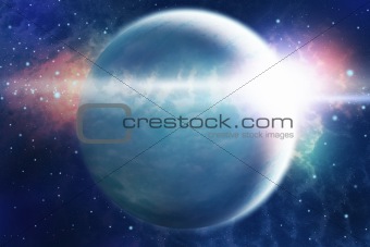 Abstract space landscape with planet and sunrise