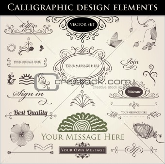 Vector set. Calligraphic design. Elements and page decoration.