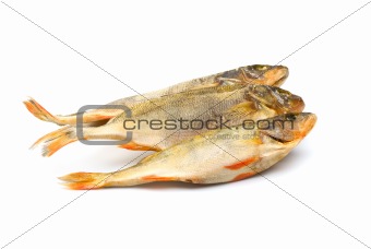 Three dried fish, isolated