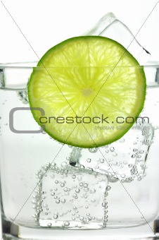 iced drink with lemon , close up